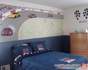 Attractive-Kids-Bedroom-with-Nascar-Wall-Murals-Design