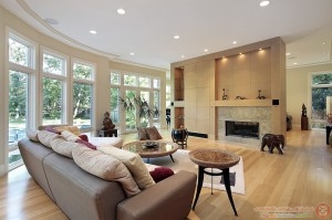 Living room with wall of windows
