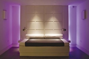 decorative-LED-lights-modern-bedroom-with-wall-light-in-purple-color