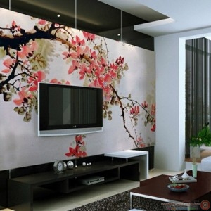 japanese-rose-blooms-wallpaper-living-room