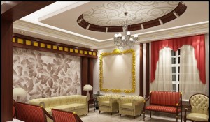 luxurious-tray-ceiling-from-gypsum-board-with-wooden-decorations