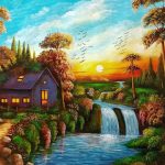 رسم طبيعة على قماش. الوان اكريليك.