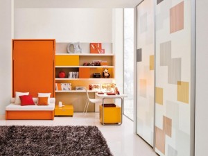 bedroom-furnitures-fancy-orange-wall-mounted-folding-beds-with-orange-hidden-storage