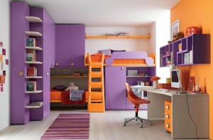 cute-kids-bedroom-furniture-for-small-room-with-orange-and-purple-theme