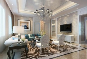 plafond-suspendu-decoratif-salon-spots-led-lustre-papier-peint-argent-634x434